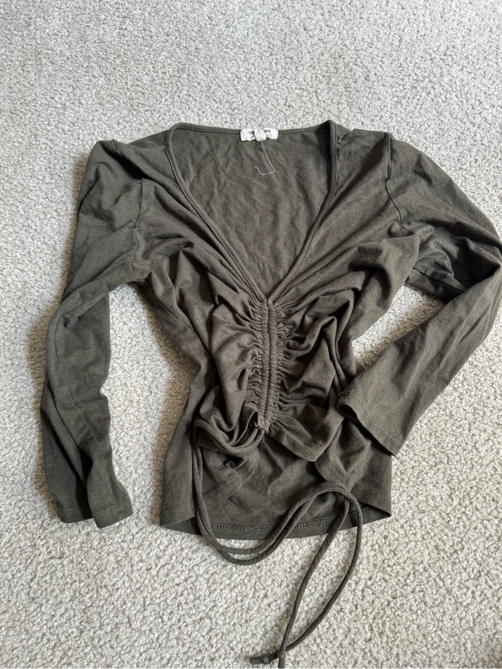 Fashion Nova Olive Ruched Front Long Sleeve Top casual basic